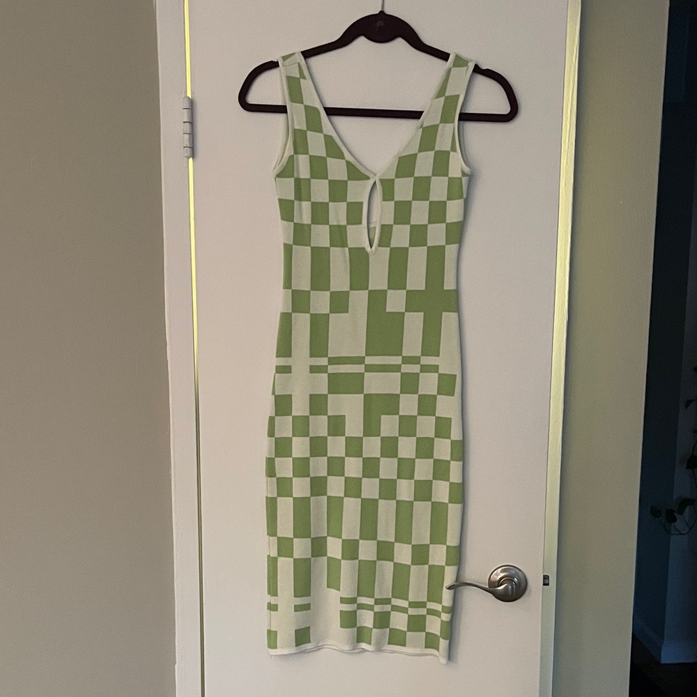 Green and White Checkered Dress